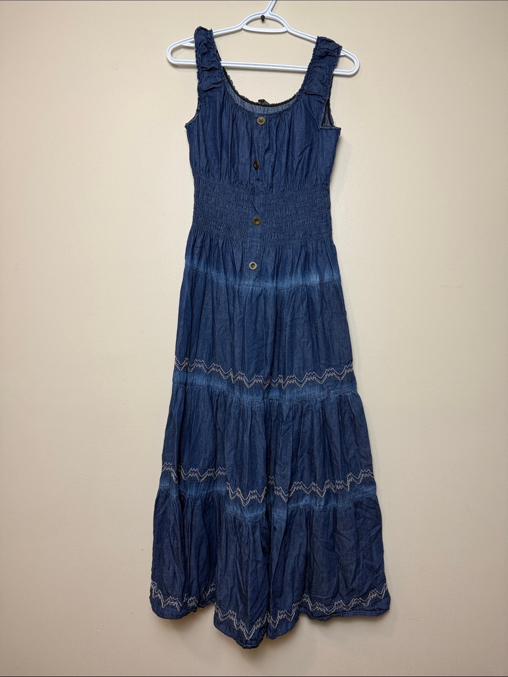 Lapis Sleeveless Navy Tiered Maxi Dress with Button Front size L